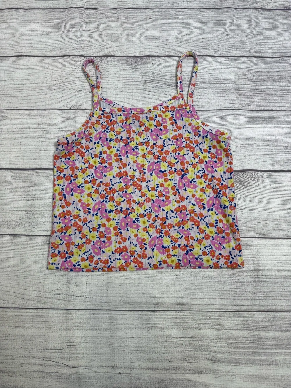 Old Navy Girls Floral Ribbed Cami Tank Top | Pink Multicolor | Size M (8)